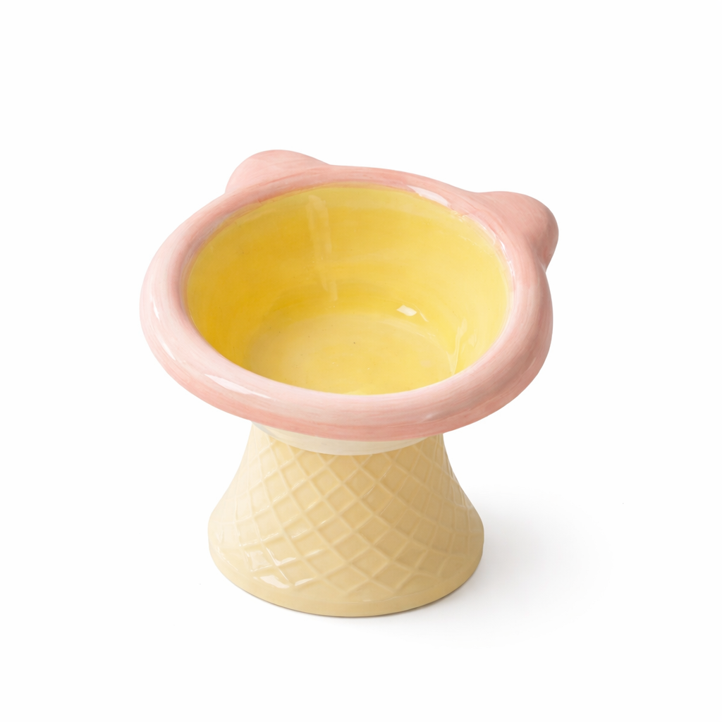 Elevated Ceramic Cat Bowl - Ice Cream Shape