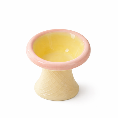 Elevated Ceramic Cat Bowl - Ice Cream Shape