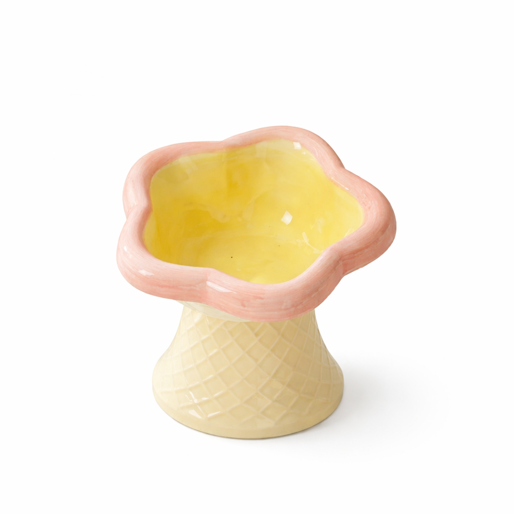 Elevated Ceramic Cat Bowl - Ice Cream Shape